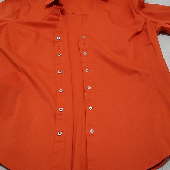 7TH AVENUE NY&COMPANY BUTTON DOWN SHIRT, Sz M, ORANGE, SHORT SLEEVE, STRETCH - Picture 10 of 13
